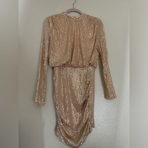 Mock Neck Ruched Sequin Dress